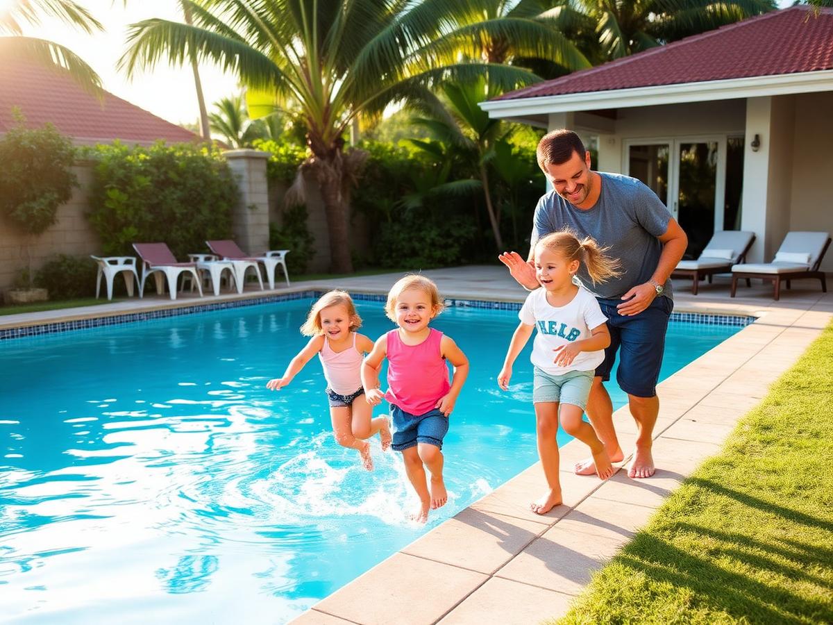 Family enjoying a villa pool in Saint Lucia
