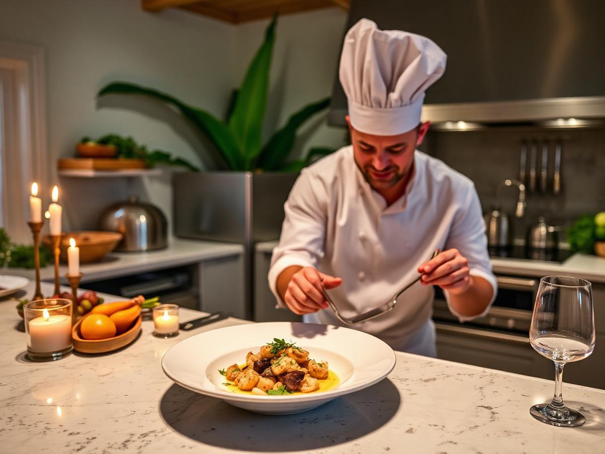 Private chef plating a Caribbean seafood dish